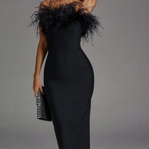 Naomi Black Feather Tassel Maxi Dress